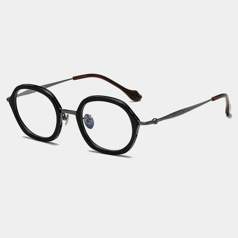 Gatenac Unisex Full Rim Square Acetate Titanium Eyeglasses Gxyj1461 Full Rim Gatenac Black
