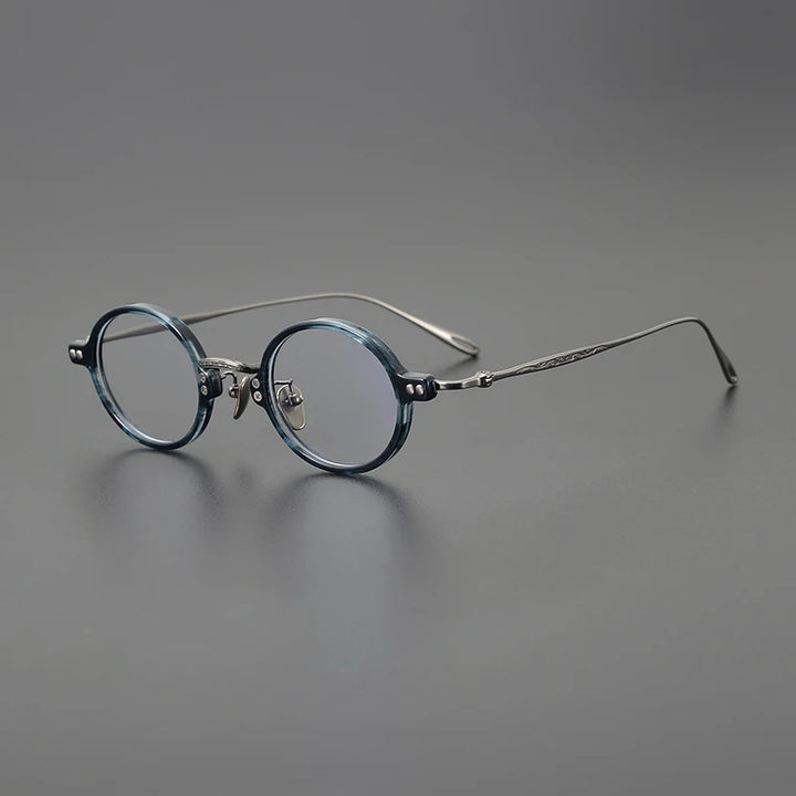 Black Mask Unisex Full Rim Round Acetate Titanium Eyeglasses 65956
