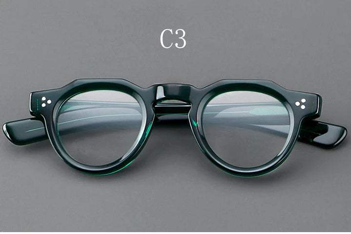 Yujo Unisex Full Rim Flat Top Round Acetate Eyeglasses Y4341 Full Rim Yujo C3 CHINA