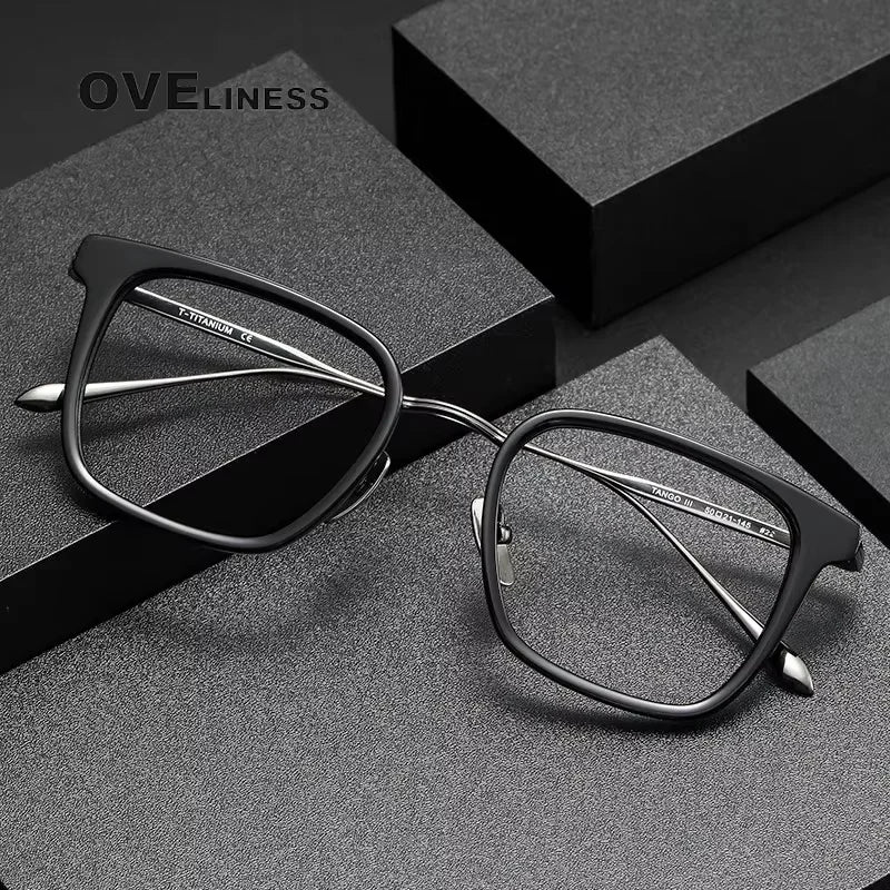 Oveliness Unisex Full Rim Square Acetate Titanium Eyeglasses 14150