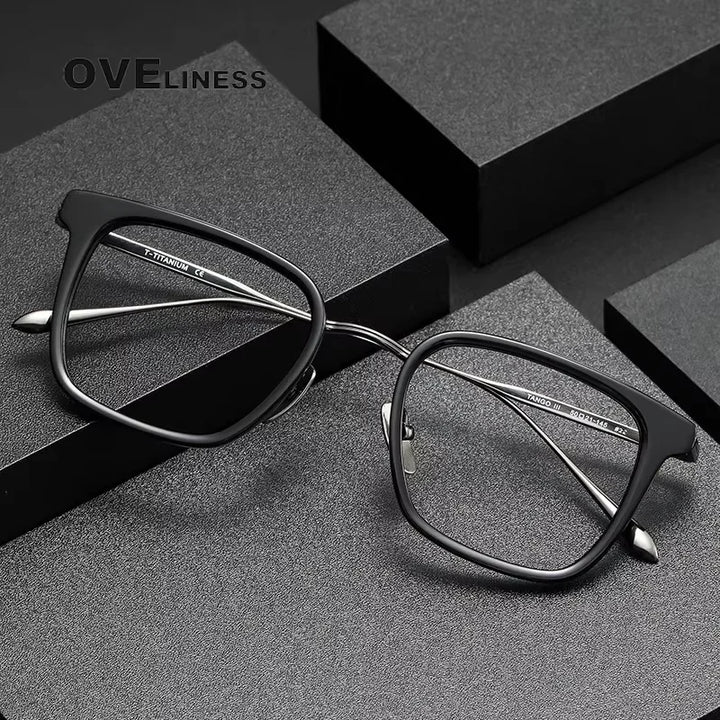 Oveliness Unisex Full Rim Square Acetate Titanium Eyeglasses 14150