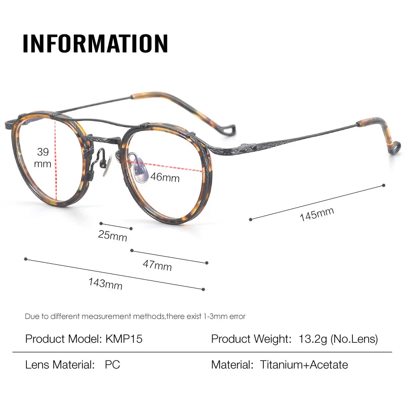 Muzz Unisex Full Rim Oval Double Bridge Titanium Acetate Eyeglasses 54915