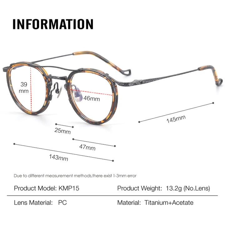 Muzz Unisex Full Rim Oval Double Bridge Titanium Acetate Eyeglasses 54915