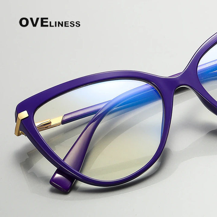 Oveliness Women's Full Rim Cat Eye Tr 90 Titanium Eyeglasses 2098 Full Rim Oveliness