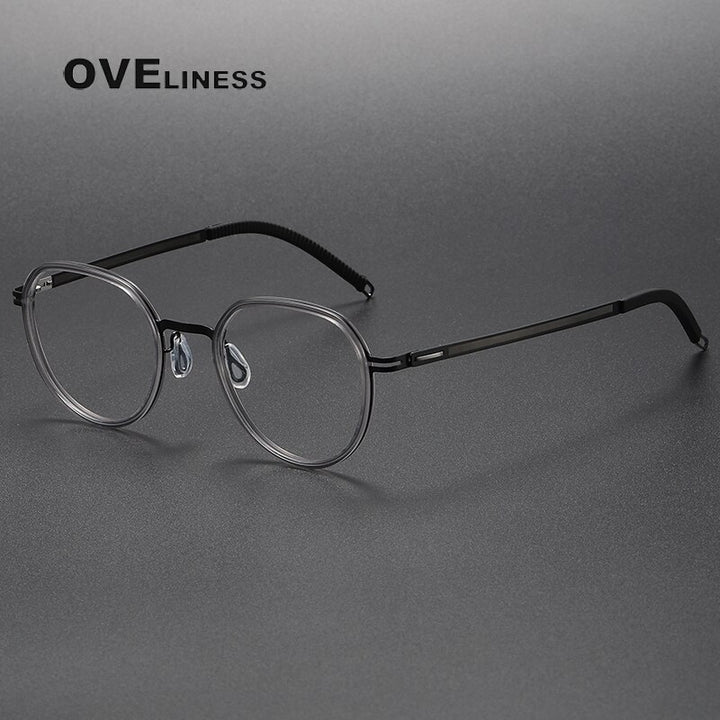 Oveliness Unisex Full Rim Round Acetate Titanium Eyeglasses Full Rim Oveliness grey black  
