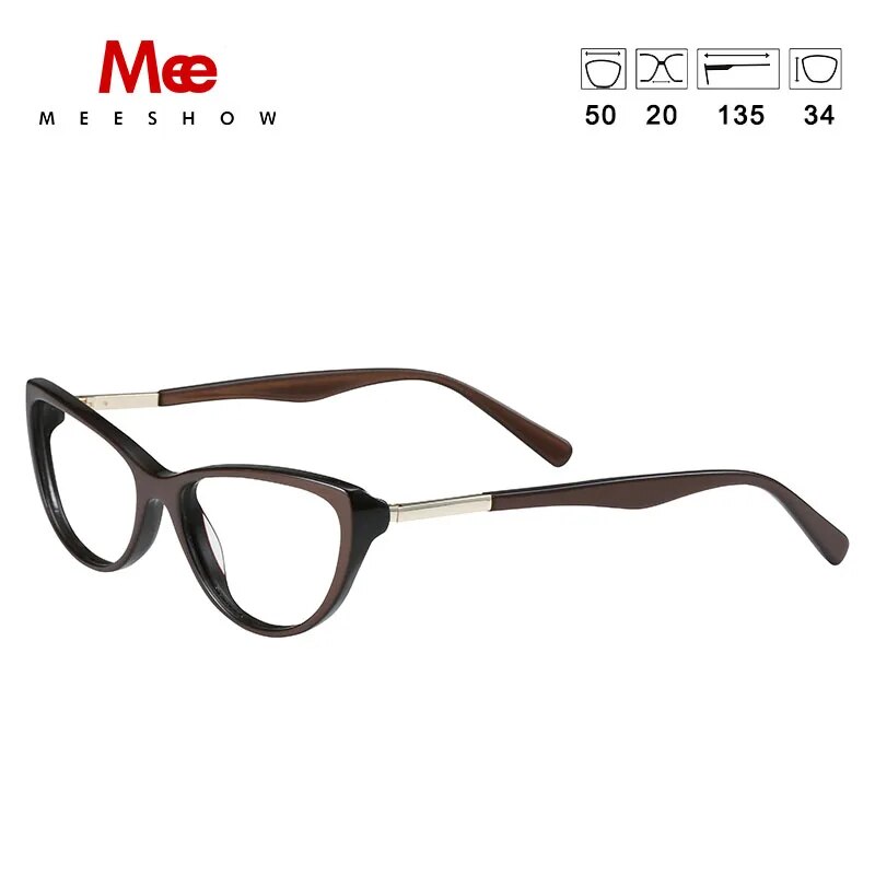 Meeshow Women's Eyeglasses Acetate Cat Eye Alloy 1807 Full Rim Meeshow Brown China