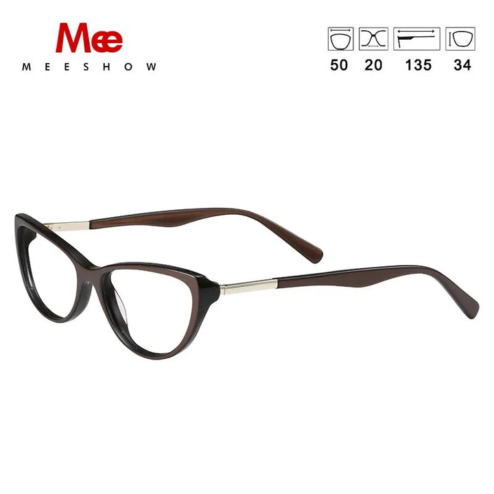 Meeshow Women's Eyeglasses Acetate Cat Eye Alloy 1807 Full Rim Meeshow Brown China