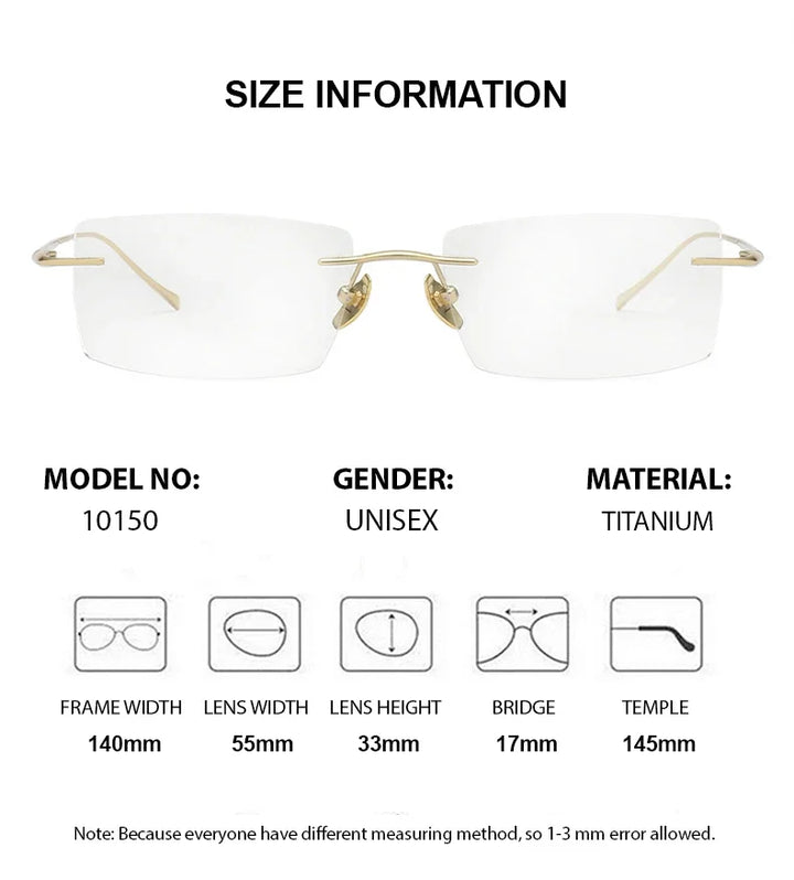 Chashma Unisex Rimless Square Titanium Reading Glasses 910150 Reading Glasses Chashma