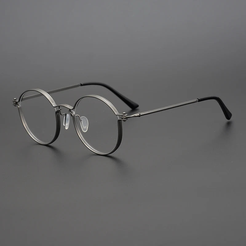 Black Mask Unisex Full Rim Round Titanium Acetate Eyeglasses Tv002 Full Rim Black Mask Gun Gray