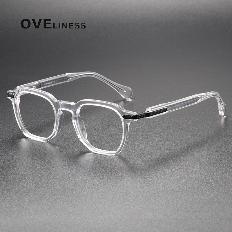 Oveliness Unisex Full Rim Square Acetate Titanium Eyeglasses 80855 Full Rim Oveliness transparent black