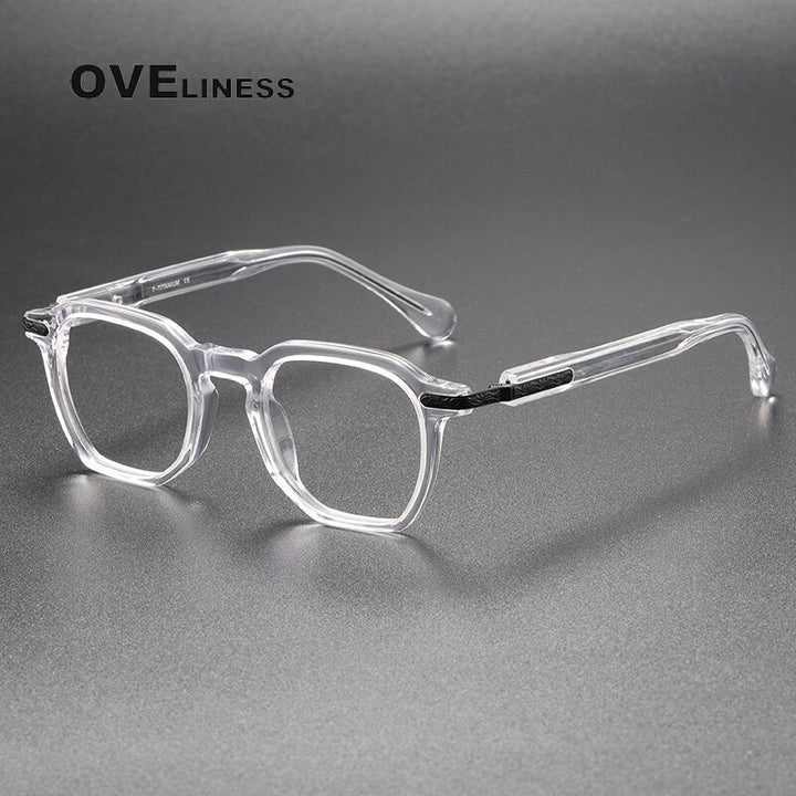 Oveliness Unisex Full Rim Square Acetate Titanium Eyeglasses 80855 Full Rim Oveliness transparent black