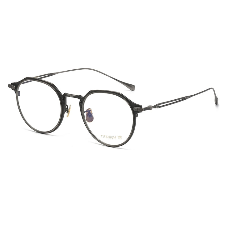 Gatenac Unisex Full Rim Flat Top Round Titanium Eyeglasses Gxyj1092 Full Rim Gatenac Gun