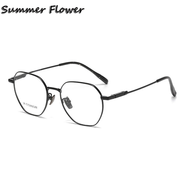Summer Flower Unisex Full Rim Flat Top Polygon Titanium Eyeglasses 61010
