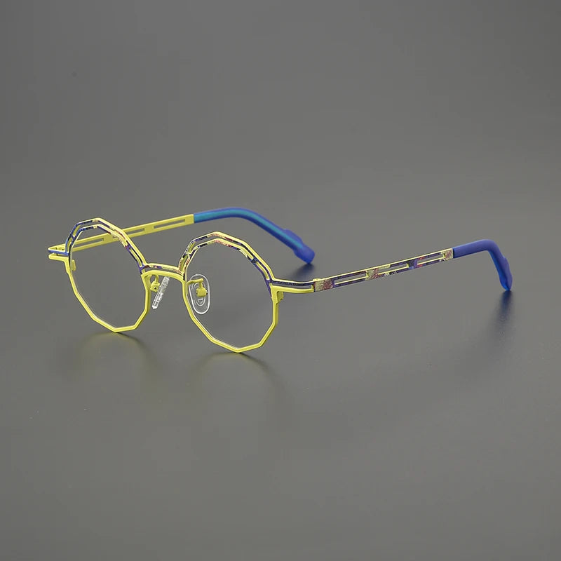 Hewei Unisex Full Rim Polygon Round Titanium Eyeglasses 85888