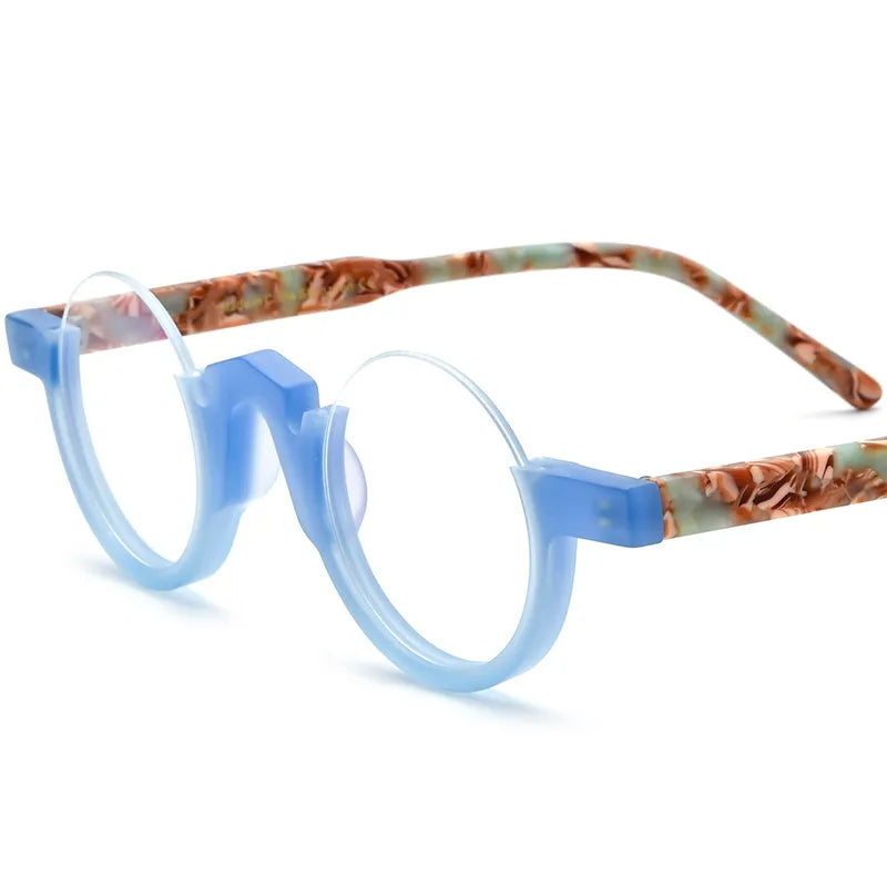CCspace Unisex Semi Rim Round Acetate Eyeglasses 56887 Semi Rim CCspace C1Blue