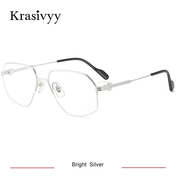 Krasivyy Men's Semi Rim Irregular Oval Titanium Eyeglasses Kr02850 Semi Rim Krasivyy Bright Silver CN