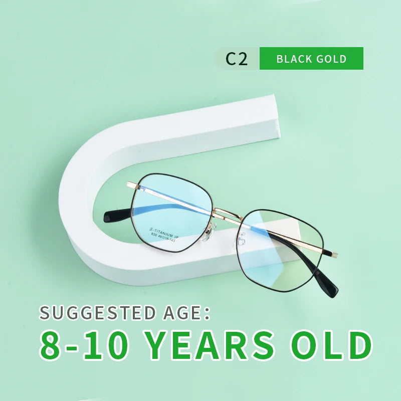 Secg Unisex Youth's Full Rim Polygon Titanium Eyeglasses 0238 Full Rim Secg C2 BLKACK GOLD