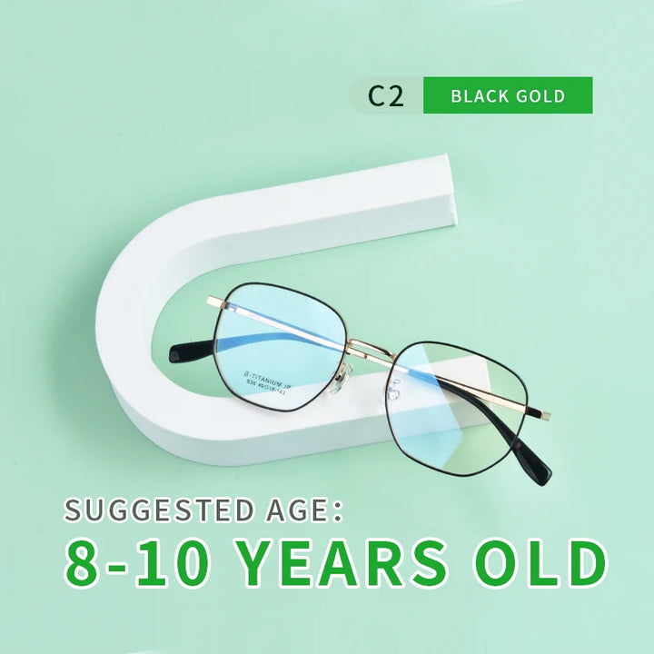 Secg Unisex Youth's Full Rim Polygon Titanium Eyeglasses 0238 Full Rim Secg C2 BLKACK GOLD