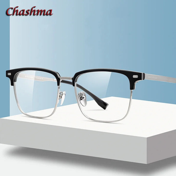 Chashma Ochki Unisex Full Rim Square Acetate Titanium Eyeglasses 317001