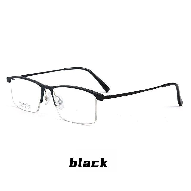 KatKani Men's Semi Rim Square Aluminum Magnesium Titanium Eyeglasses 28522 Semi Rim KatKani Eyeglasses Black China 