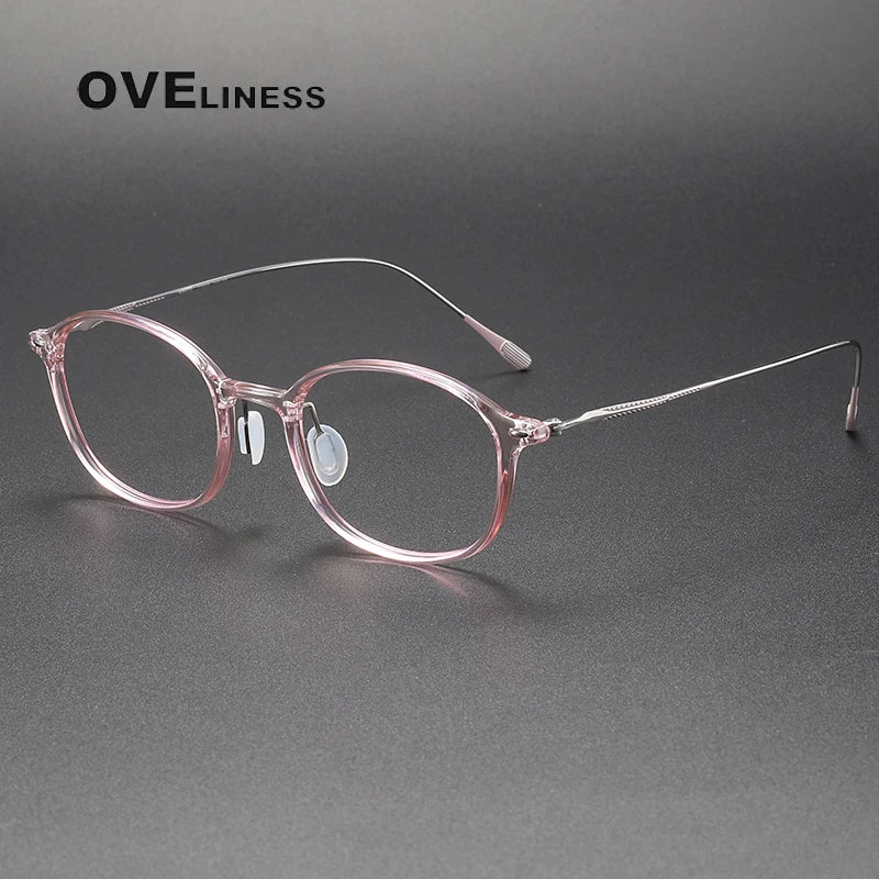 Oveliness Unisex Full Rim Square Acetate Titanium Eyeglasses 8653 Full Rim Oveliness pink silver  