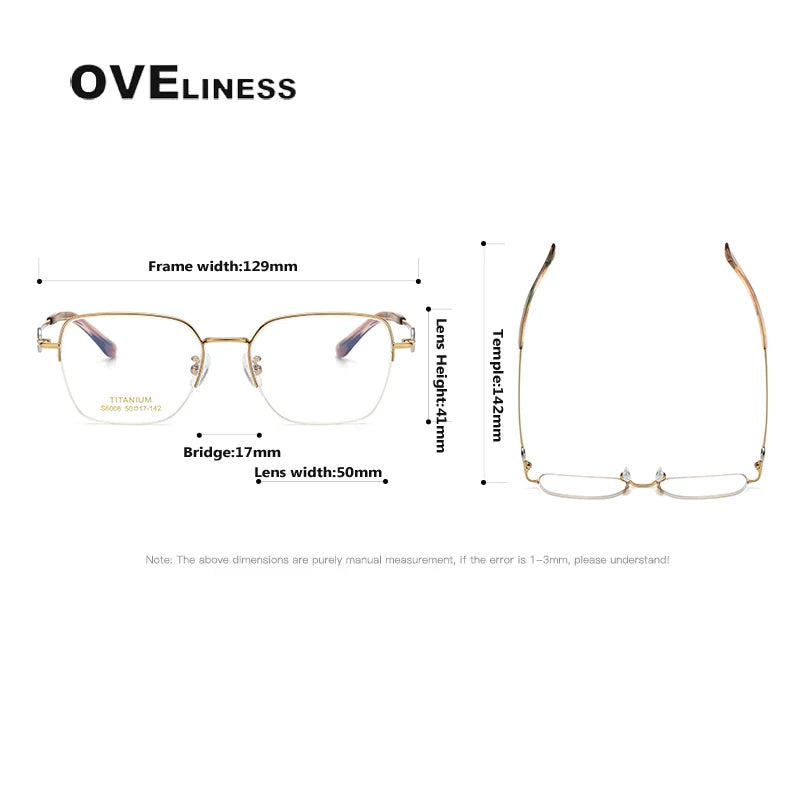 Oveliness Women's Semi Rim Square Polygon Titanium Eyeglasses 196008 Semi Rim Oveliness