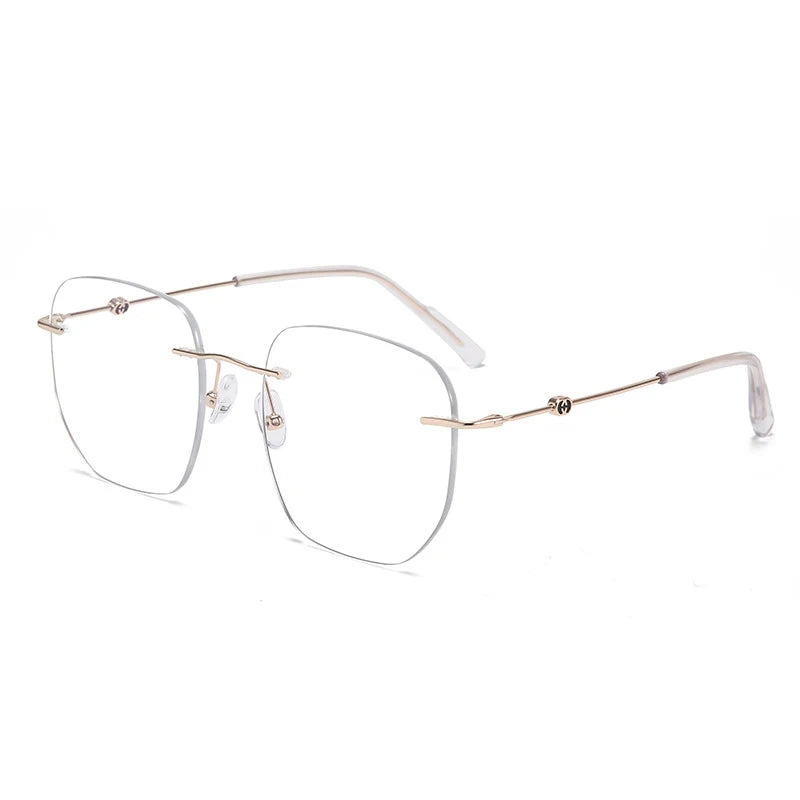 Xbora Women's Rimless Flat Top Polygon Alloy Eyeglasses 18260
