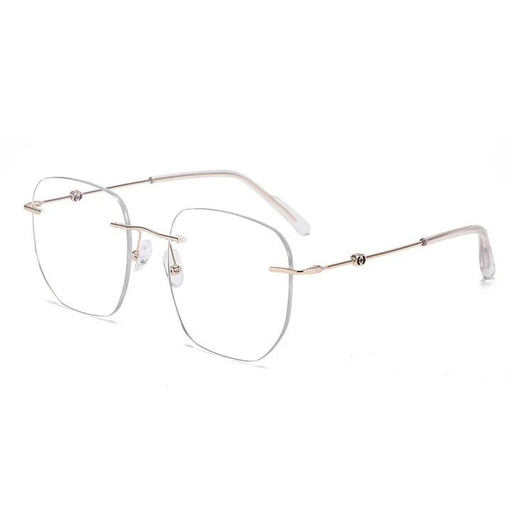 Xbora Women's Rimless Flat Top Polygon Alloy Eyeglasses 18260