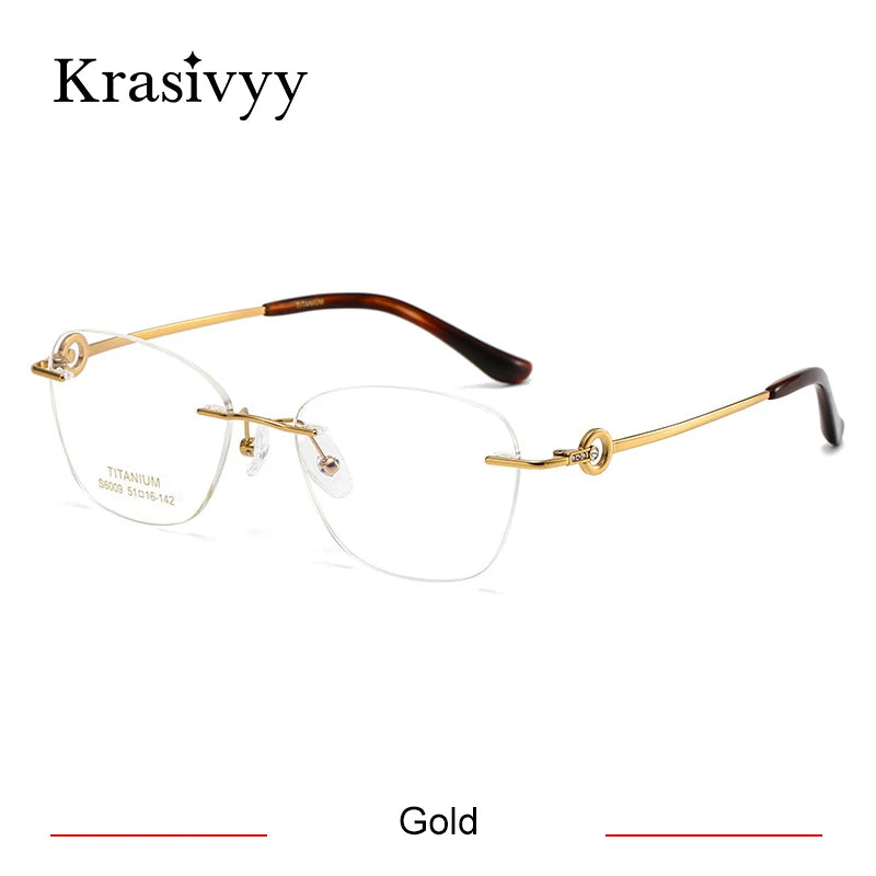Krasivyy Women's Rimless Polygon Oval Titanium Eyeglasses 96009