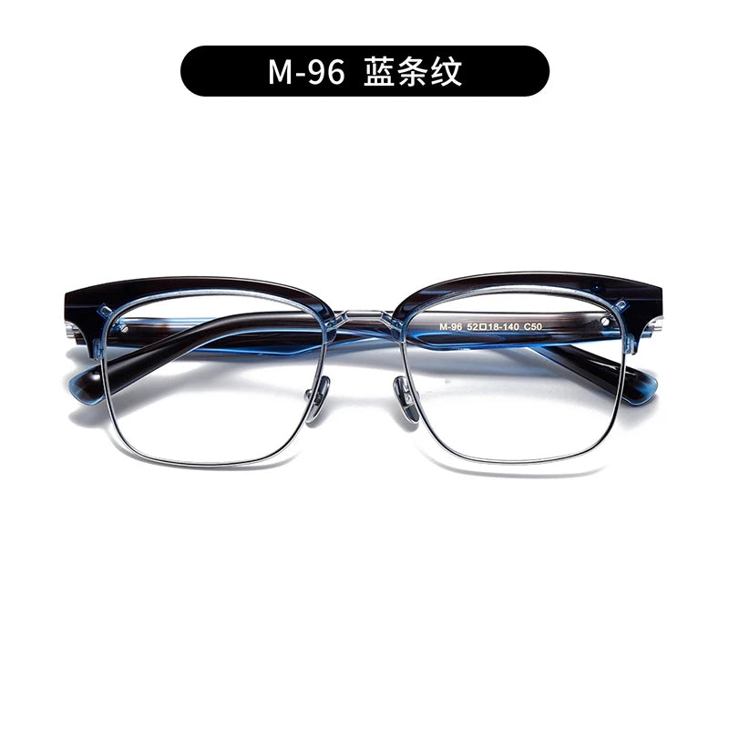 Nobler Unisex Semi Rim Large Square Titanium Acetate Eyeglasses M96 Semi Rim Nobler C50