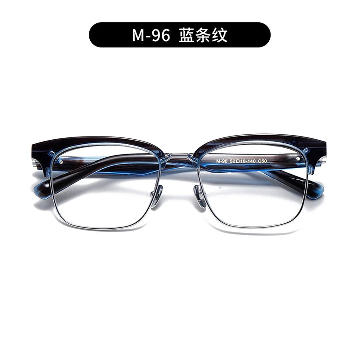Nobler Unisex Semi Rim Large Square Titanium Acetate Eyeglasses M96 Semi Rim Nobler C50