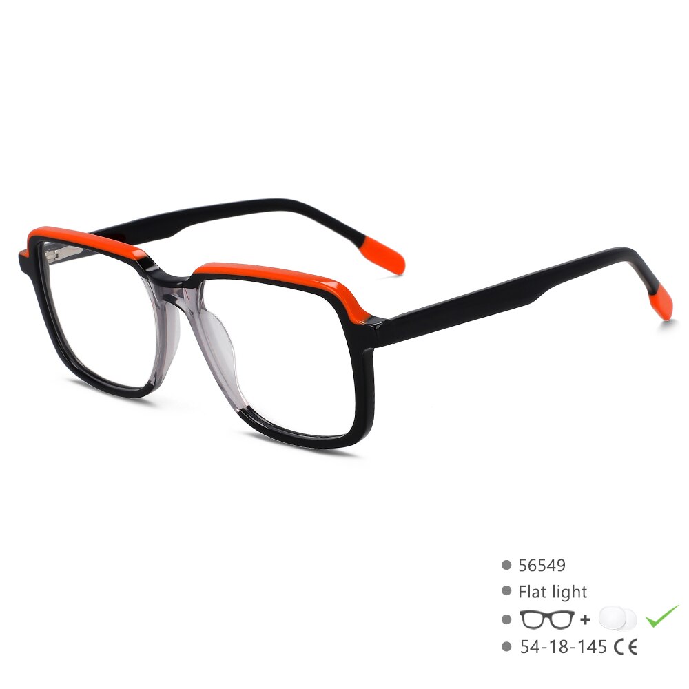 CCspace Unisex Full Rim Square Acetate Eyeglasses 56549 Full Rim CCspace C1BlackOrange