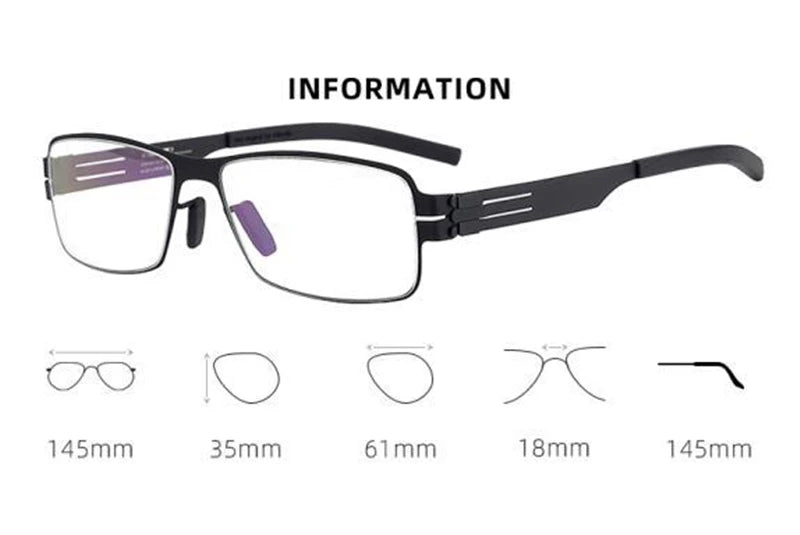 Black Mask Unisex Full Rim Square Screwless Steel Eyeglasses 4294 Full Rim Black Mask