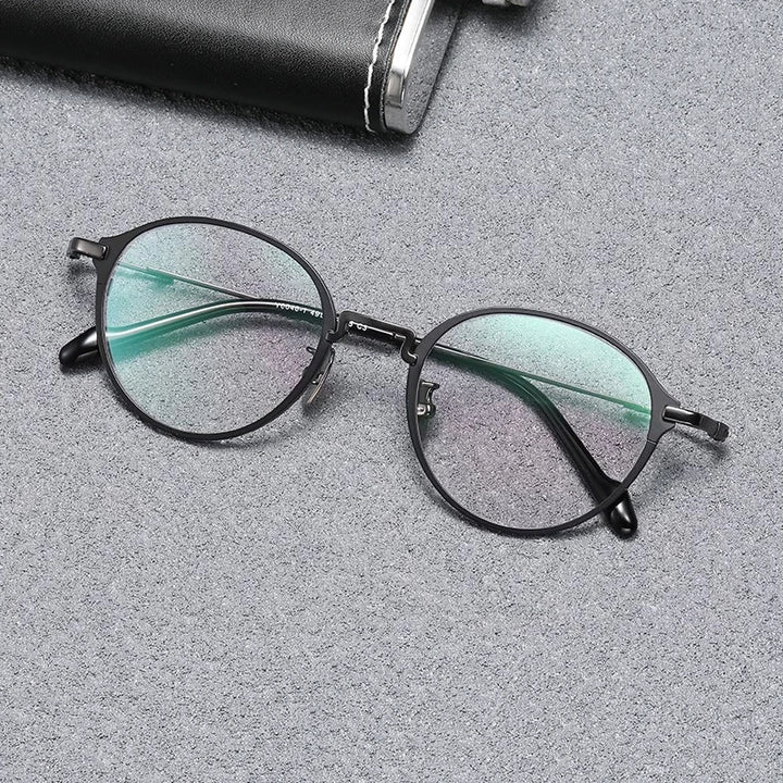 Black Mask Unisex Full Rim Oval Round Titanium Eyeglasses 60046
