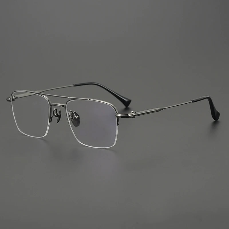 Gatenac Unisex Semi Rim Big Square Double Bridge Titanium Eyeglasses G4011