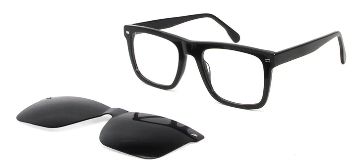 Esnbie Men's Full Rim Square Acetate Eyeglasses Clip On Sunglasses 423291