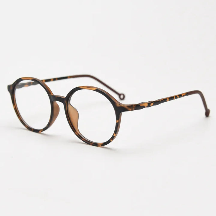 CCspace Unisex Full Rim Round Tr 90 Titanium Eyeglasses 56834 Full Rim CCspace C5Leopard