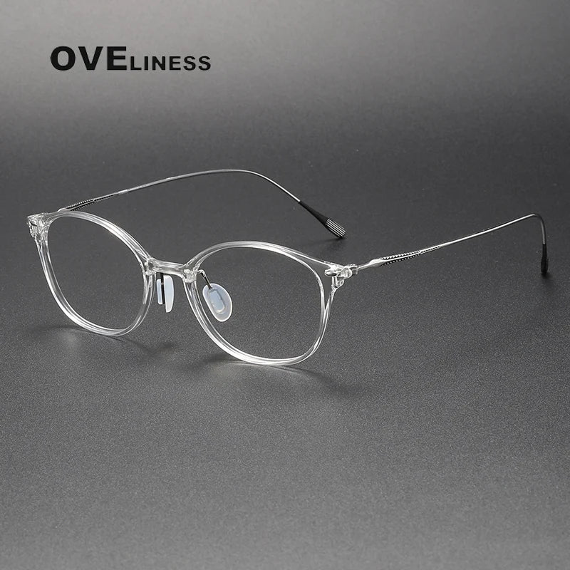 Oveliness Unisex Full Rim Square Acetate Titanium Eyeglasses 8654 Full Rim Oveliness clear silver