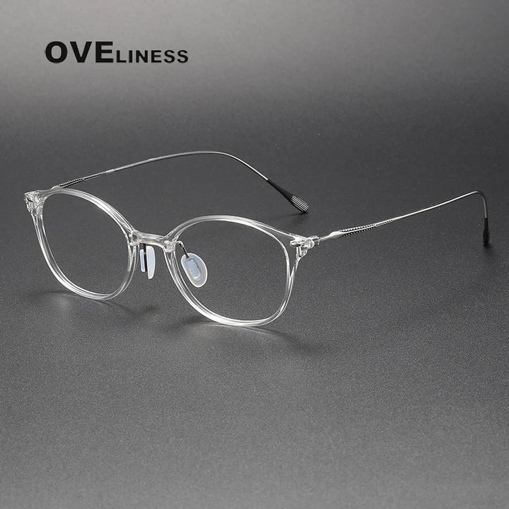 Oveliness Unisex Full Rim Square Acetate Titanium Eyeglasses 8654 Full Rim Oveliness clear silver
