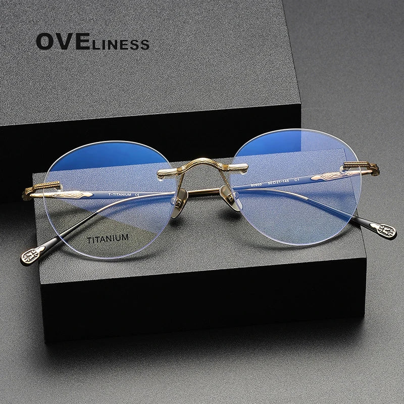 Oveliness Unisex Rimless Round Titanium Eyeglasses 80955 Rimless Oveliness