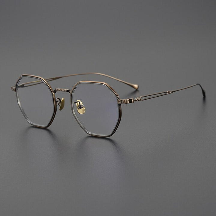 Gatenac Unisex Full Rim Polygon Titanium Eyeglasses Gxyj1124 Full Rim Gatenac Bronze