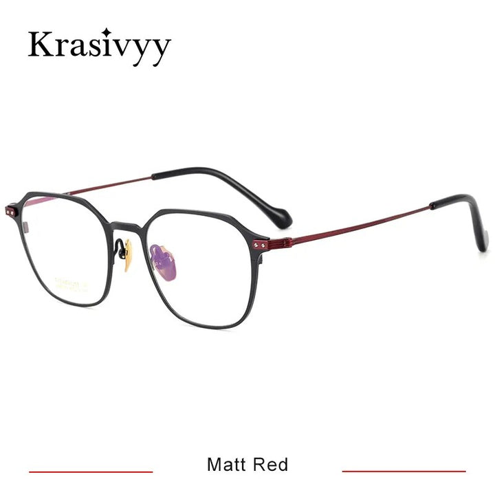 Krasivyy Men's Full Rim Square Polygon Titanium Eyeglasses Full Rim Krasivyy Matt Red CN 
