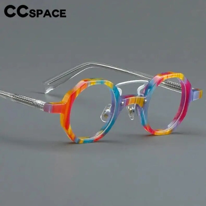 CCspace Unisex Full Rim Small Round Double Bridge Acetate Alloy Eyeglasses 57057 Full Rim CCspace