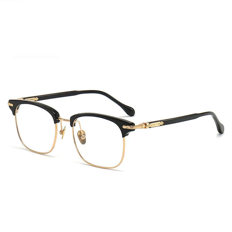 Black Mask Unisex Full Rim Square Titanium Acetate Eyeglasses M2049 Full Rim Black Mask Black-Gold