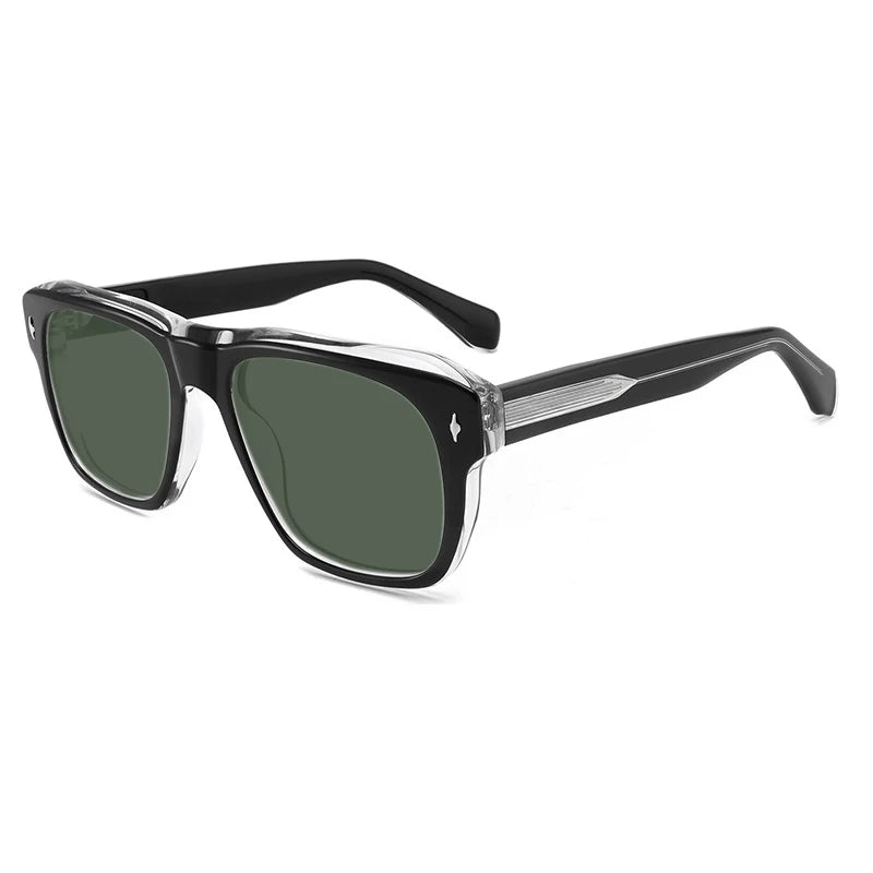 Gatenac Unisex Full Rim Square Polarized Acetate Sunglasses Mo16 Sunglasses Gatenac Black T Green
