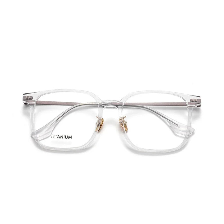 Muzz Men's Full Rim Square Acetate Titanium Eyeglasses 85296 Full Rim Muzz transparent