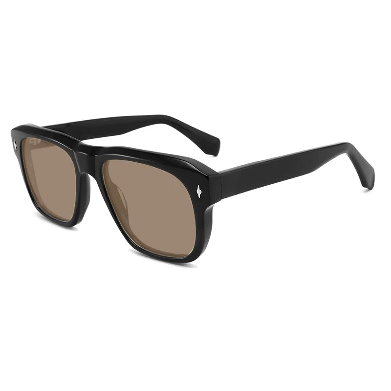 Gatenac Unisex Full Rim Square Polarized Acetate Sunglasses Mo16 Sunglasses Gatenac Black Brown
