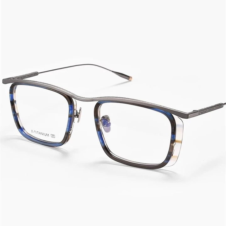 Black Mask Unisex Full Rim Big Square Titanium Acetate Eyeglasses 36150