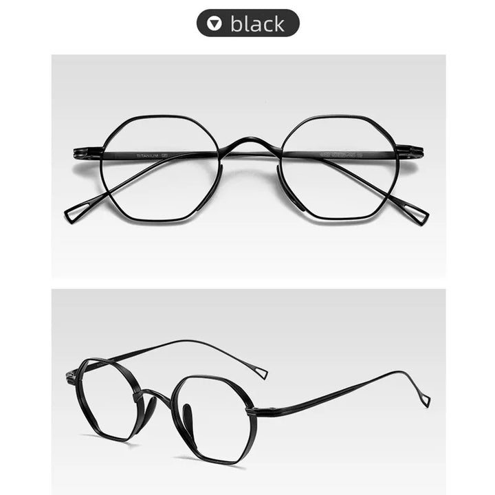 Kocolior Unisex Full Rim Small Polygon Titanium Hyperopic Reading Glasses K152 Reading Glasses Kocolior Black +25
