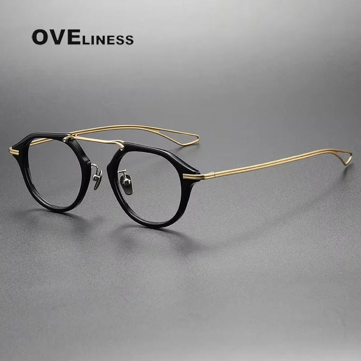 Oveliness Unisex Full Rim Polygon Acetate Titanium Eyeglasses 342119 Full Rim Oveliness black gold